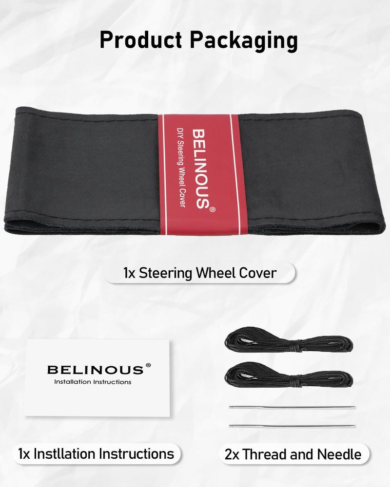 BELINOUS Suede Steering Wheel Leather Wrap (Size M4, Black) - Image 5
